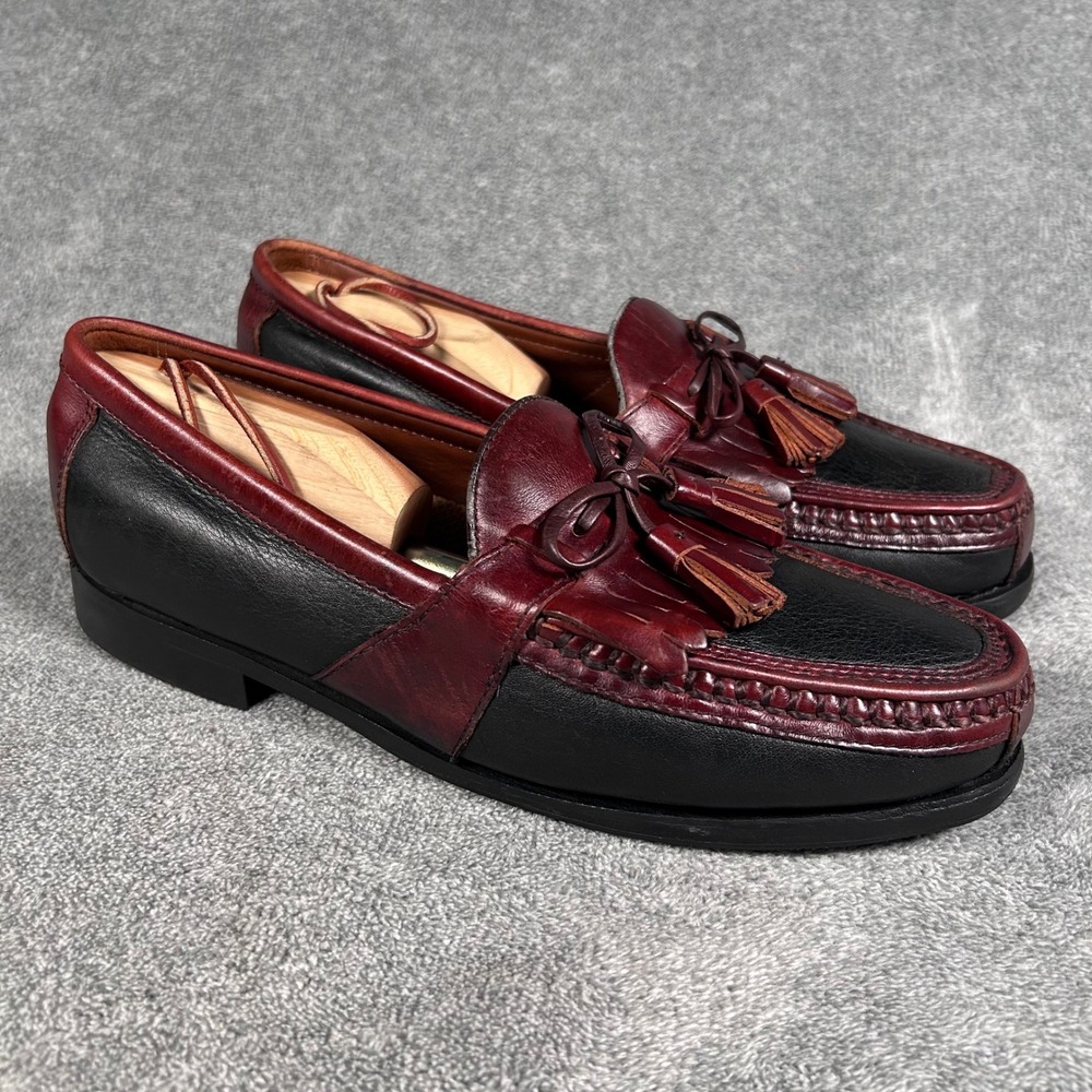Johnston & Murphy Loafers Tassel Kiltie Two Tone Black Burgundy Mens 8.5 M